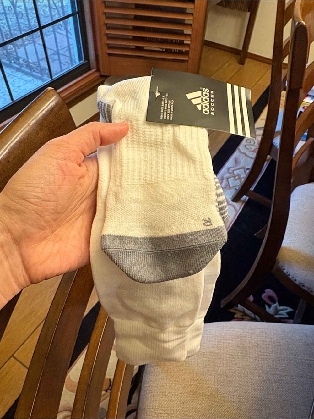 adidas White Athletic Crew Socks with Gray Toe